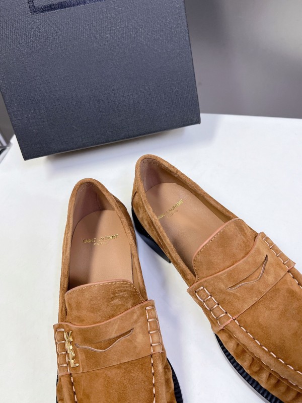 2025 Women Yves Saint Laurent Brown Suede Loafers KFY00350