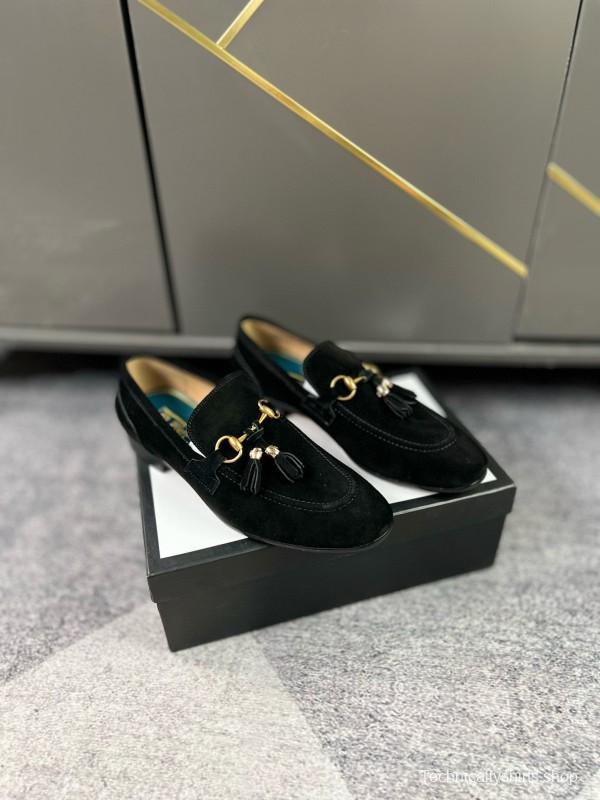 2024 Men Gucci Black Suede Leather Loafers MJ00280