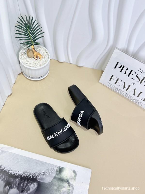 2025 Kids BALENCIAGA Black Leather Slippers