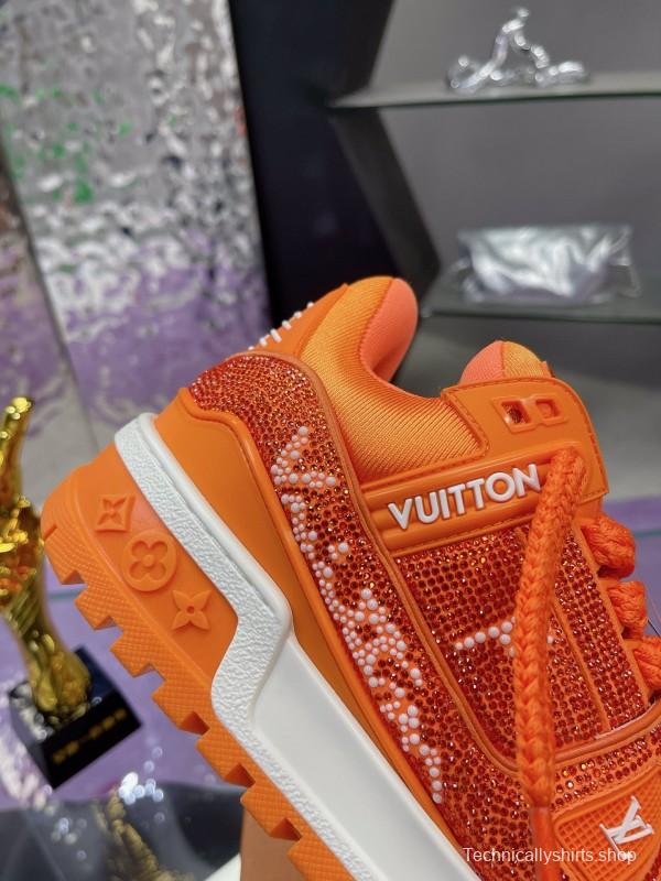 2024 Kids Louis Vuitton Orange Leather LV Trainer