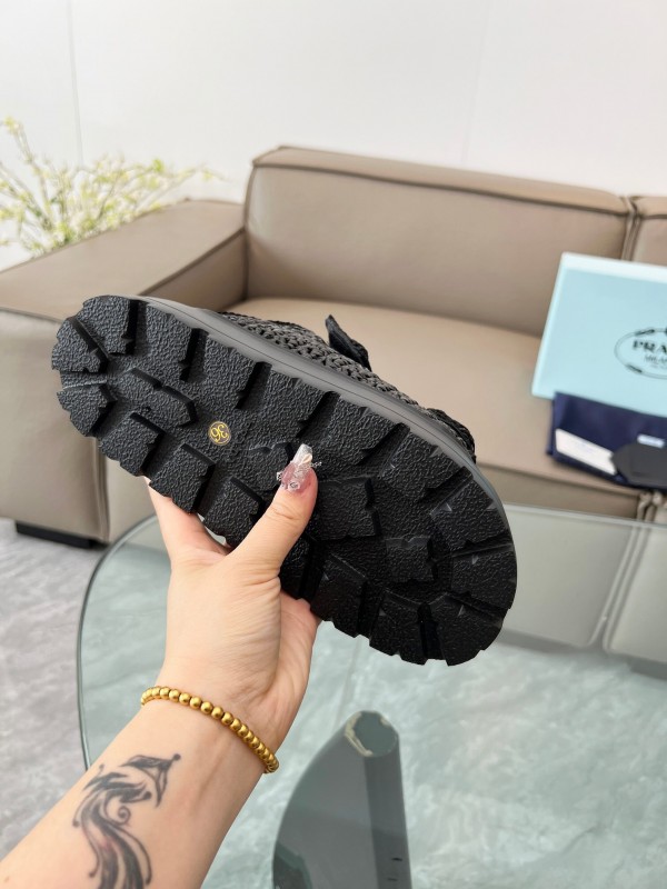 2025 Prada Black Woven Leather Slippers LY00290