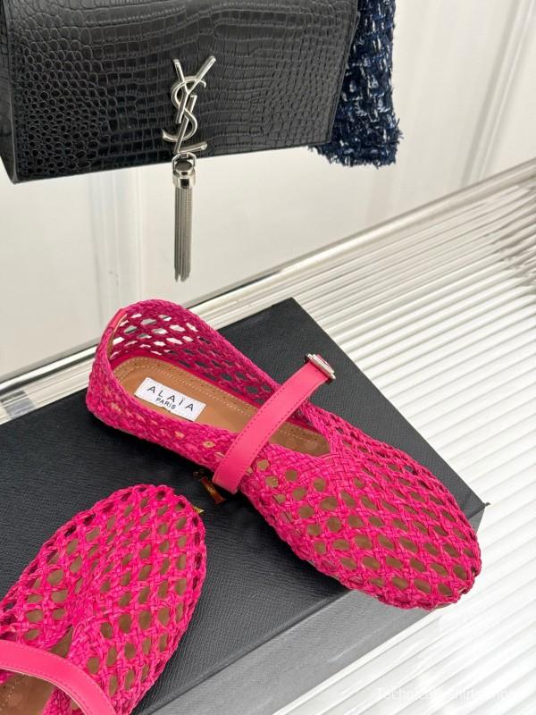 2025 Women AlAIA Pink Woven Leather Mary Jane