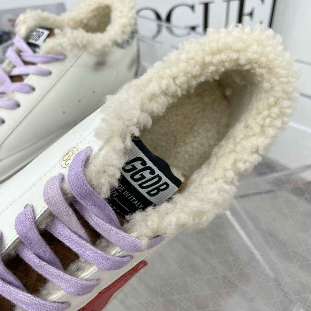 2025 Women GGDB White Red Brown Leather Shearling Sneakers