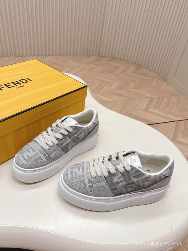 2025 Women Fendi Grey Suede Mesh Sneakers LY00340