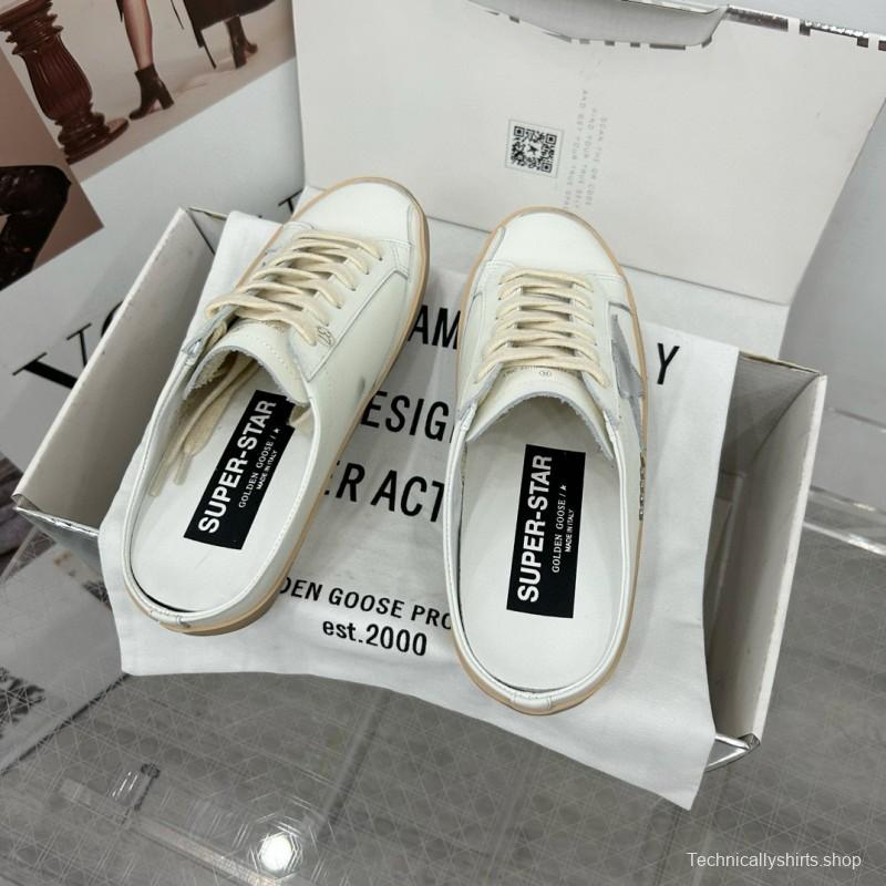2025 GGDB White Grey Leather Slip-On Sneakers