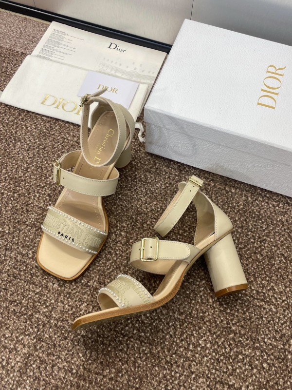2025 Women Dior Beige Leather Embroidered Sandals