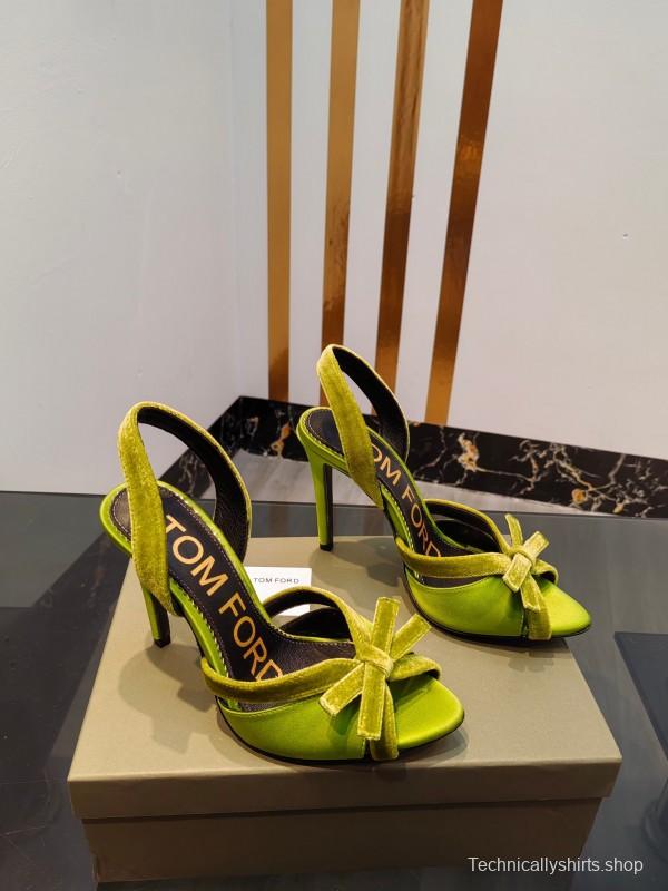 2025 Women TOM FORD Green Velvet Open Toe Slingback Heels KFY00300