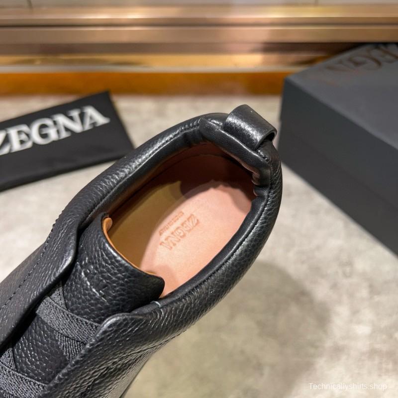 2024 Men Ermenegildo Zegna Black Calf Leather Sneakers MJ00280