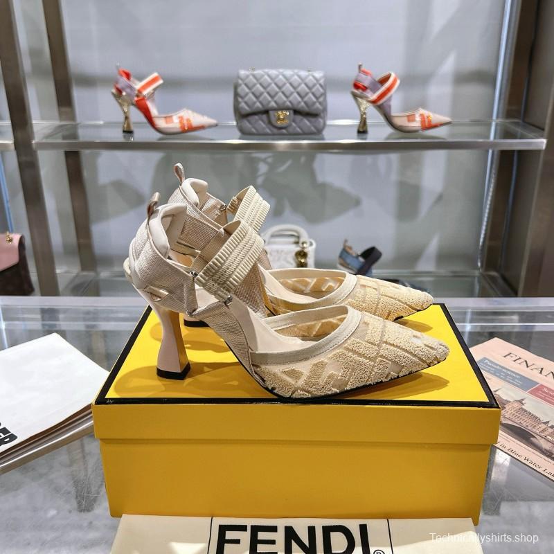 2024 Women Fendi Beige Knitted Leather High Heels