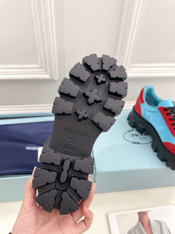 2025 Unisex Prada Blue Red Suede Silk Casual Sneakers KFY00310(F)/KFY00330(M)