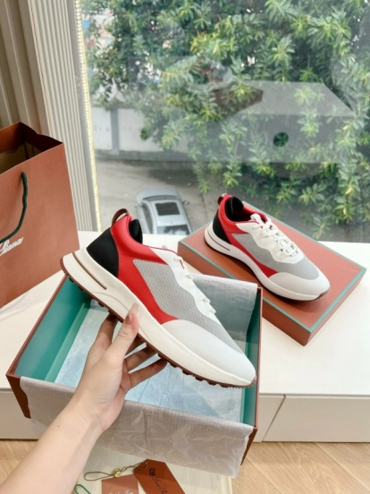 2024 Unisex Le Parmentier Red White Black Mesh Leather Sneakers