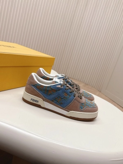 2025 Unisex Fendi Blue Coffee Leather Plimsolls FF Logo LY00360(F)/LY00370(M)