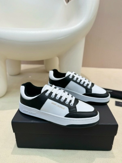 2024 Unisex Yves Saint Laurent Black White Silk Leather Sneakers MJ00350
