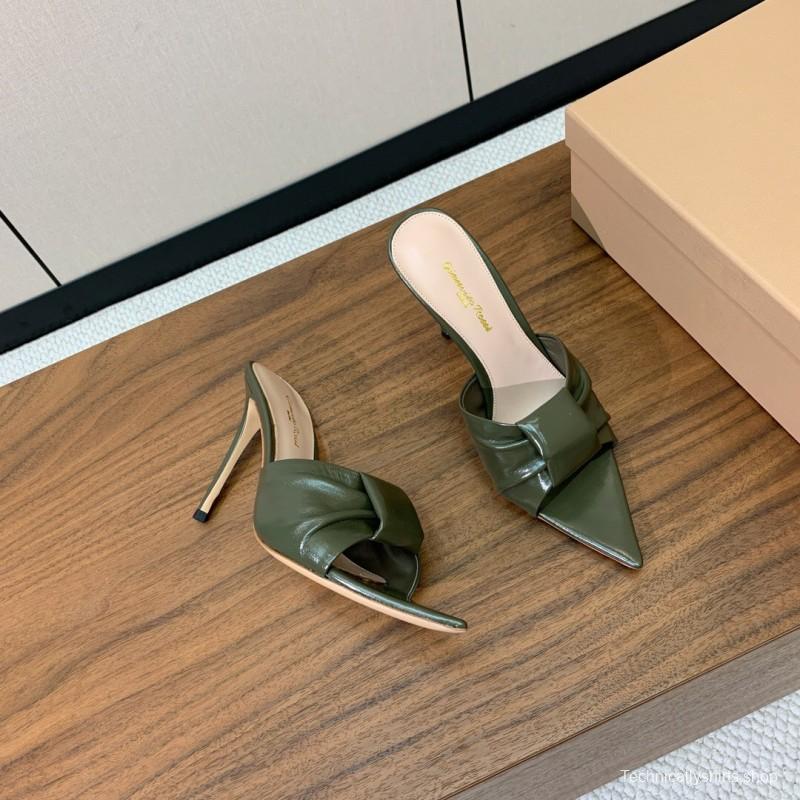 2025 Women Gianvito Rossi Green Leather High Heel Mules