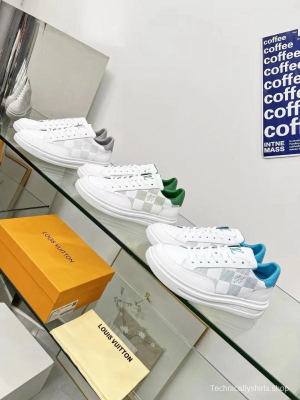 2024 Men Louis Vuitton White Grey Leather Sneakers MJ00330