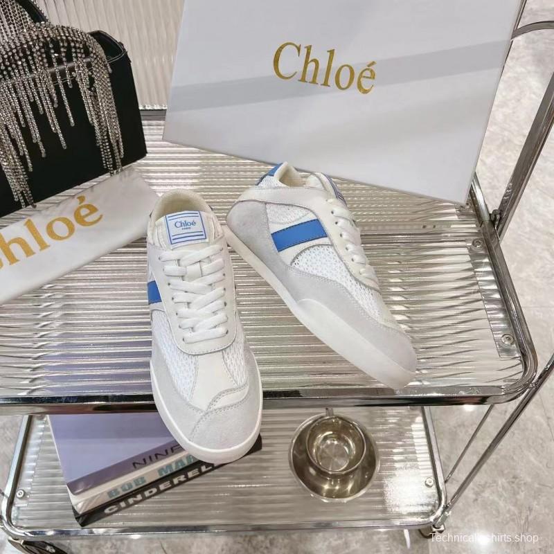 2025 Women Chloé White Blue Mesh Leather Casual Sneakers LY00280