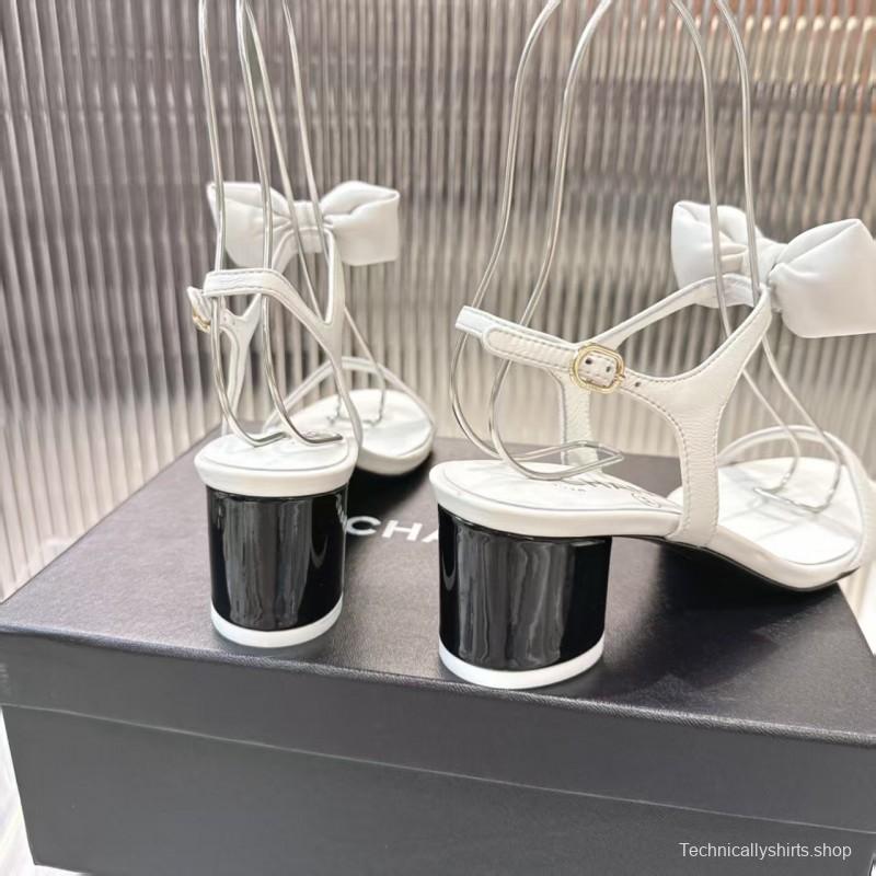 2025 Women Chanel White Leather Sandal Bow LY00260