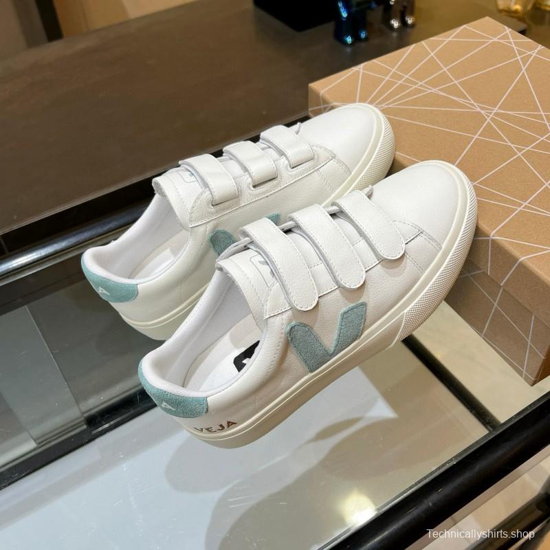 2025 Women VEJA White Blue Leather Canvas Vulcanized Sneakers MJ00240