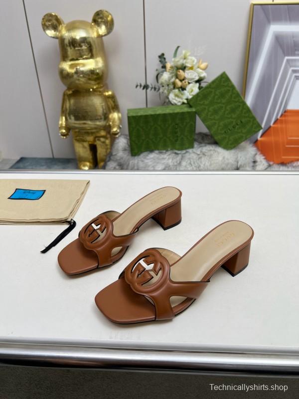 2025 Gucci Brown Leather Slippers MJ00190