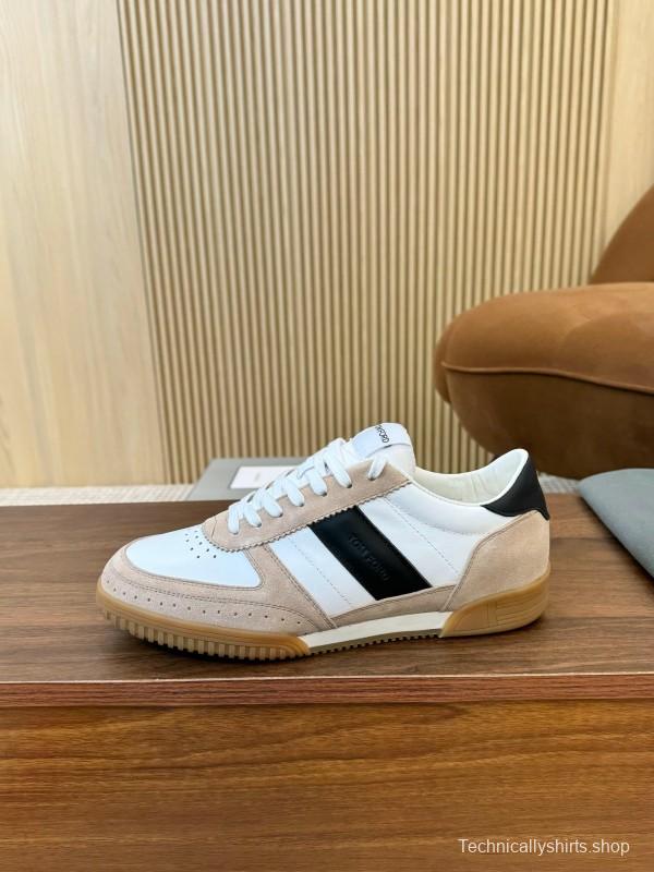 2025 Unisex TOM FORD White Black Beige Leather Suede Sneakers LY00360