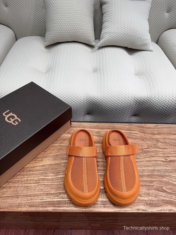 2025 UGG Brown Leather Mesh Slippers KFY00220