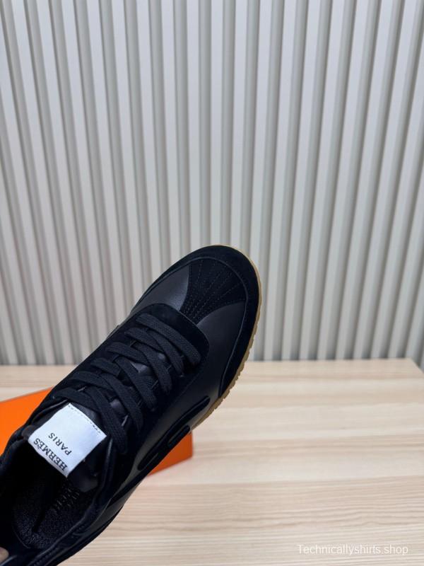 2025 Unisex Hermès Black Brown Suede Goat Leather Down Fabric Sneakers Top Version KFY00300