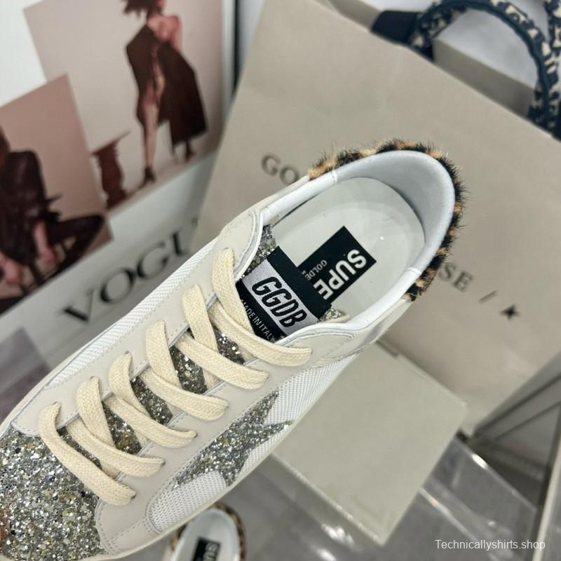 2025 Women GGDB White Silver Leather Glitter Sneakers
