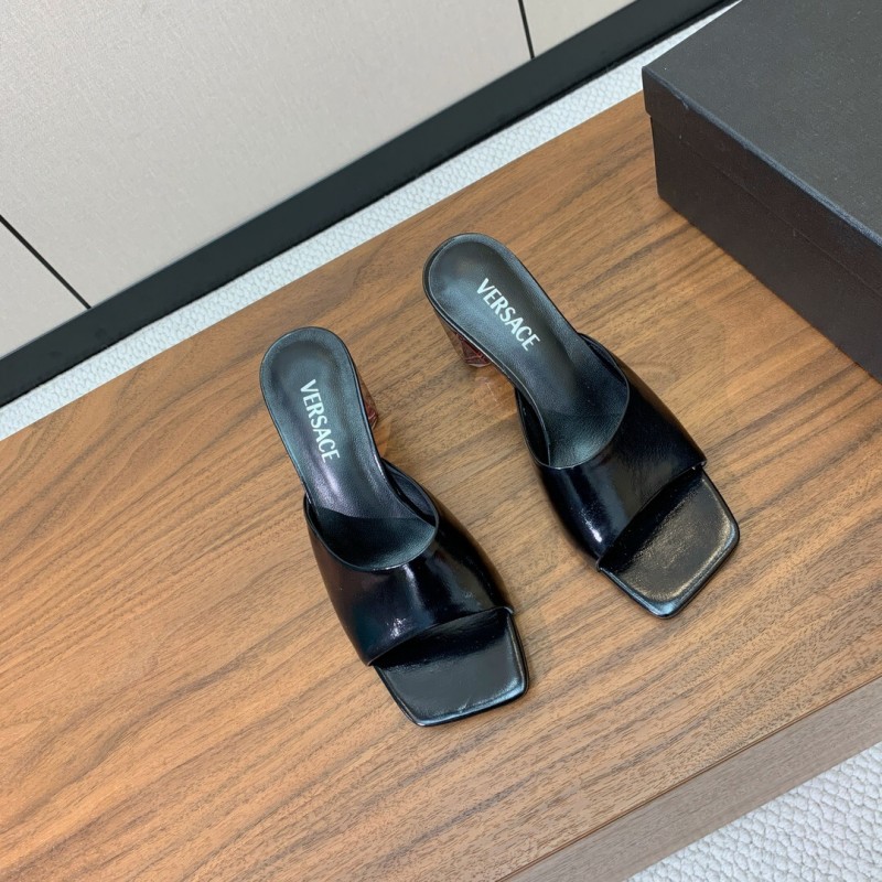 2025 VERSACE Black Leather Slippers