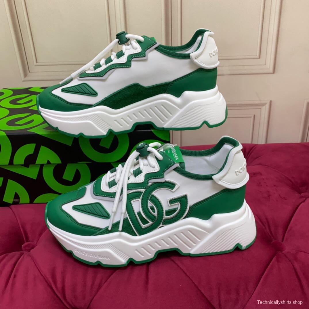 2025 Unisex Dolce & Gabbana Green White Leather Lycra Sneakers DG LY00330(F)/LY00340(M)