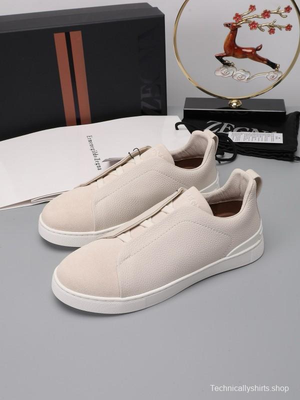 2024 Unisex Ermenegildo Zegna White Leather Suede Sneakers MJ00240