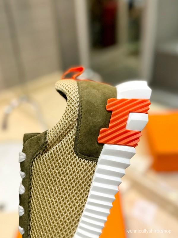 2024 Unisex Hermès Khaki Beige Suede Mesh Sneakers MJ00320