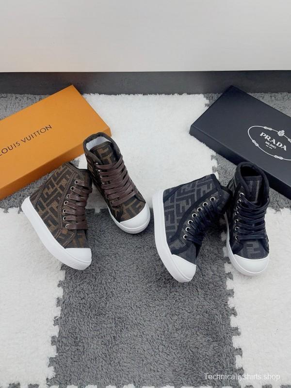 2024 Kids Fendi Brown Black Canvas High Top Sneakers