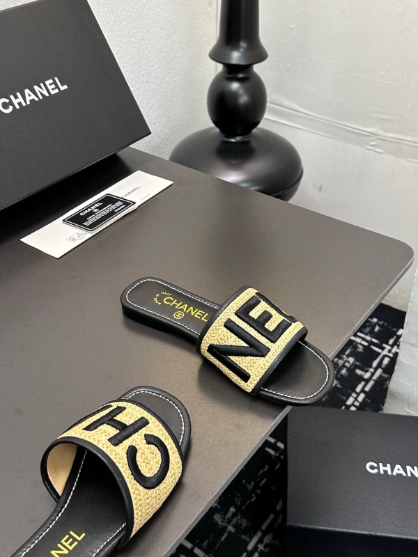 2025 Slippers Chanel Yellow Black Fabric Slide