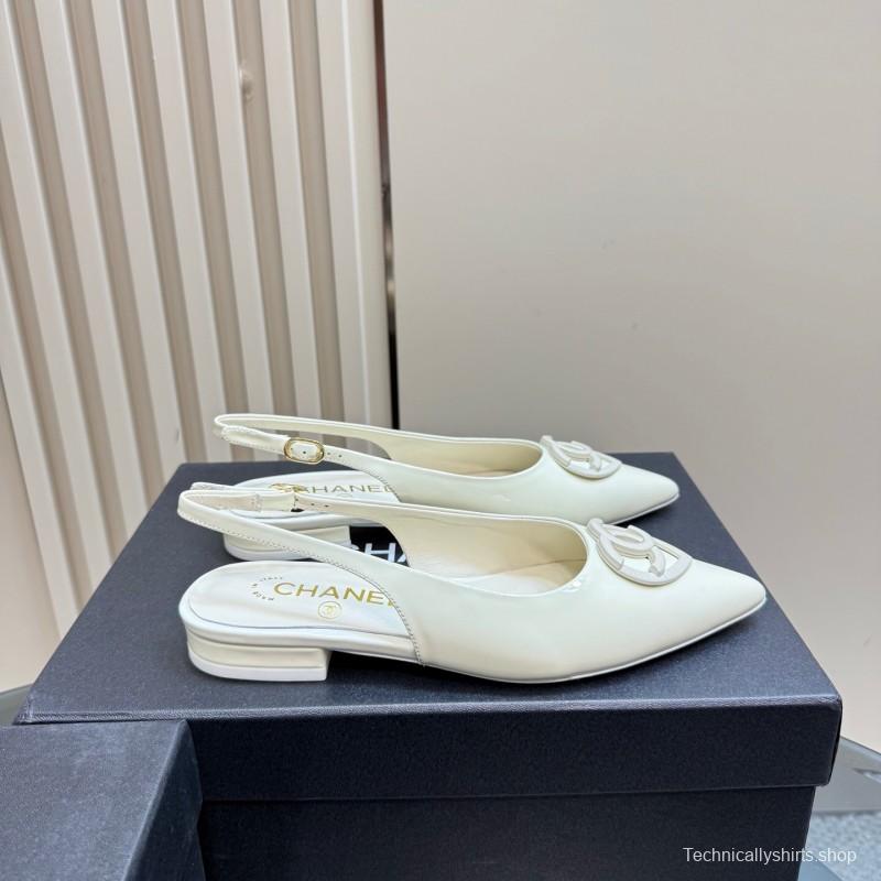 2025 Women Chanel White Leather Slingback Pumps