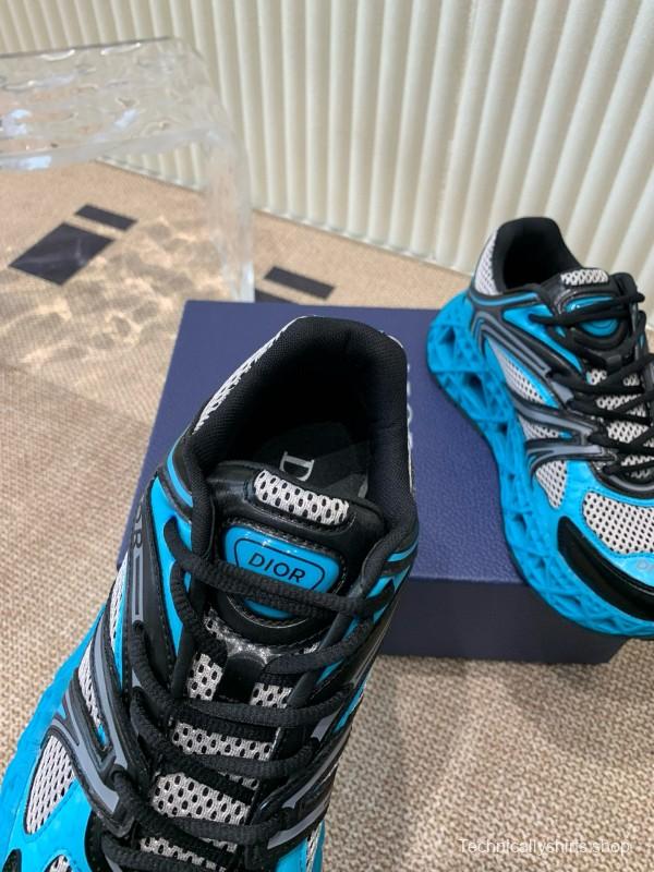 2024 Unisex Dior Blue Black Leather Mesh Sneakers