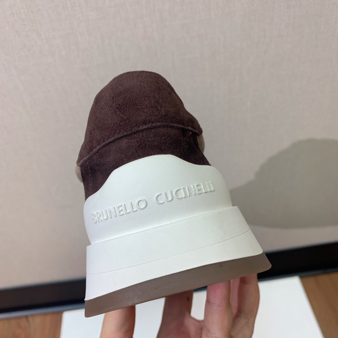 2025 Unisex Brunello Cucinelli Brown Beige Black Suede Leather Sneakers LY