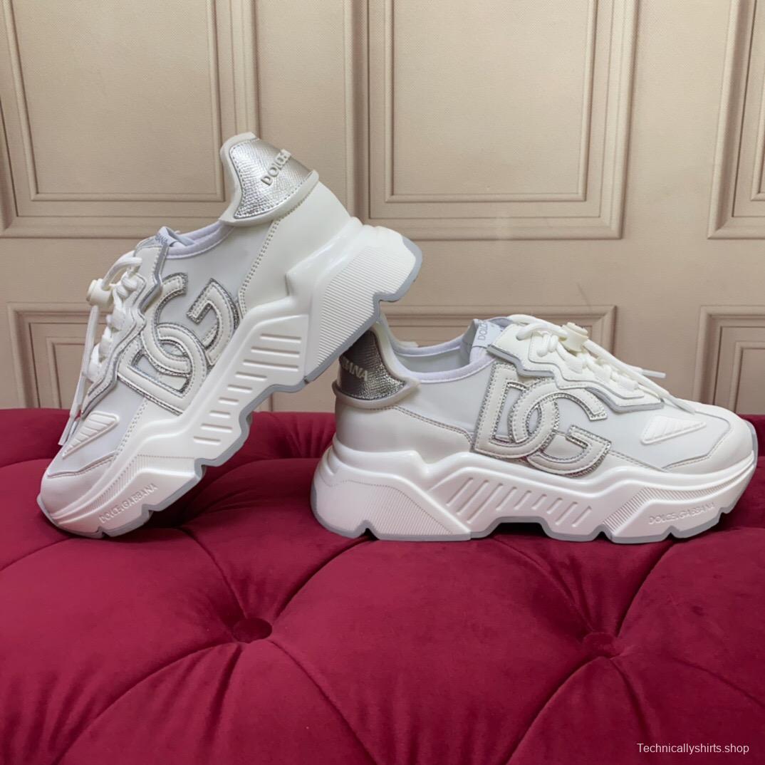 2025 Unisex Dolce & Gabbana White Grey Leather Lycra Sneakers DG Craft LY00330(F)/LY00340(M)