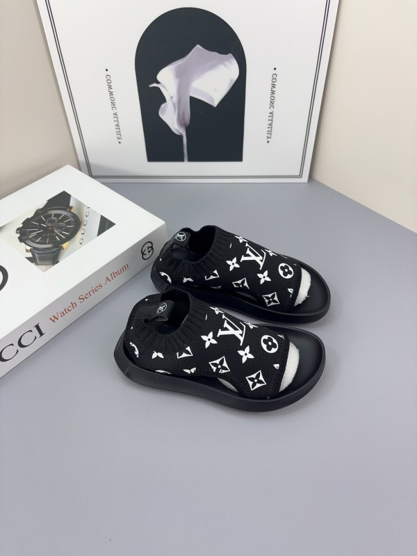 2025 Kids Louis Vuitton Black White Fabric Sandals