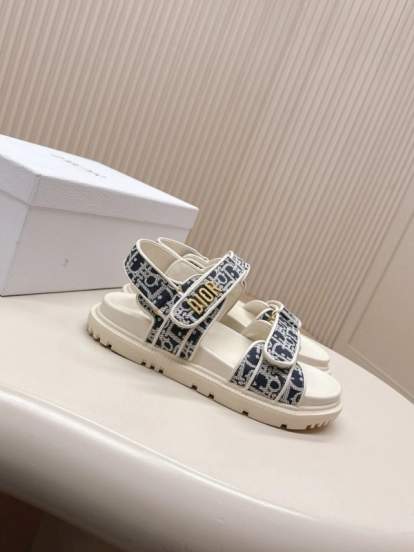 2025 Women Dior Navy White Canvas Sandals LY