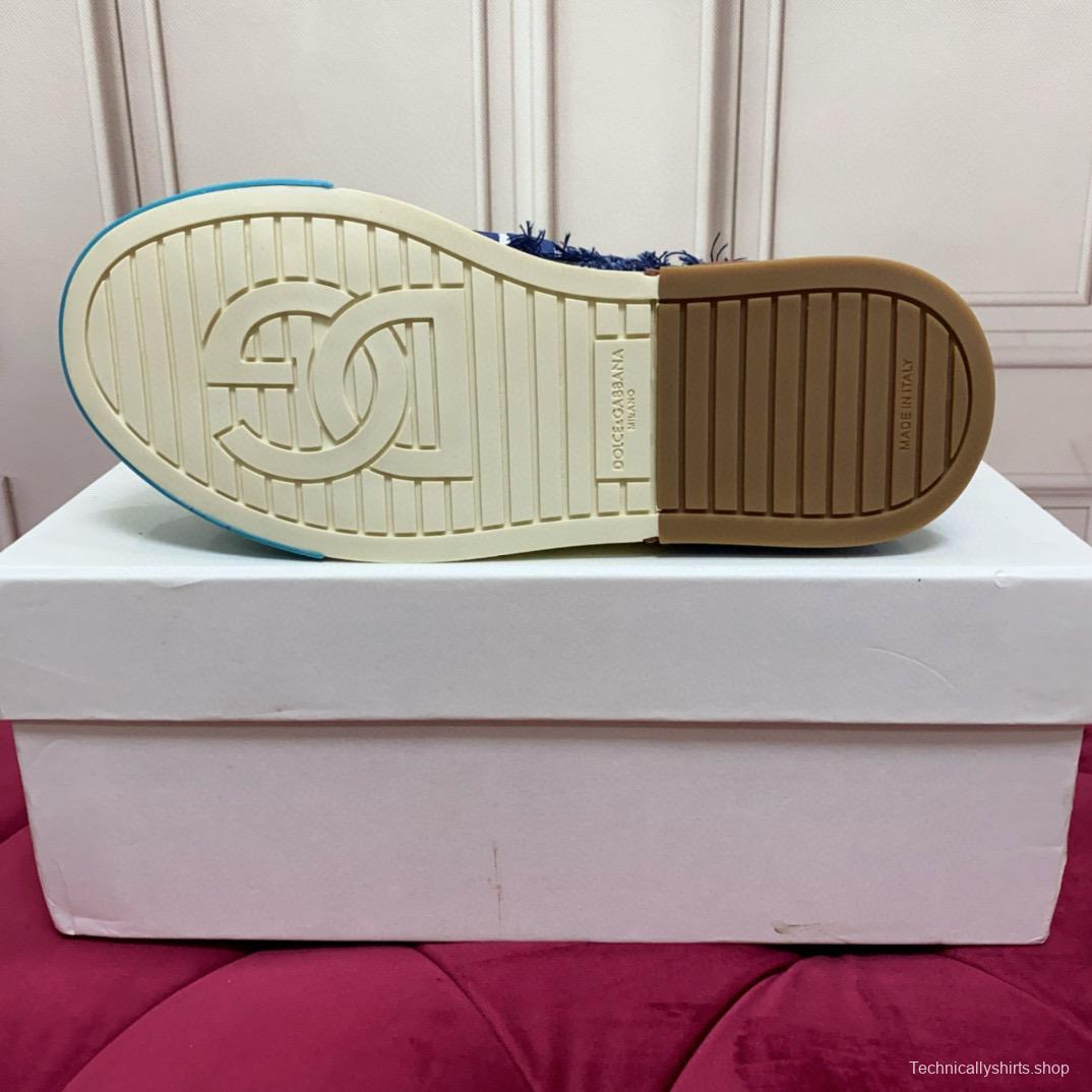 2024 Unisex Dolce & Gabbana Blue Black Canvas Leather Sneakers