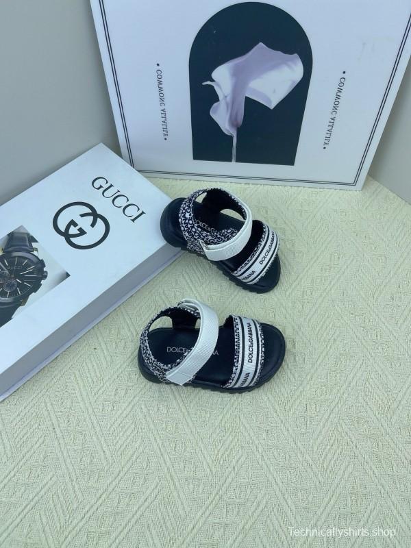 2025 Kids Dolce & Gabbana White Black Purple Leather Sandals