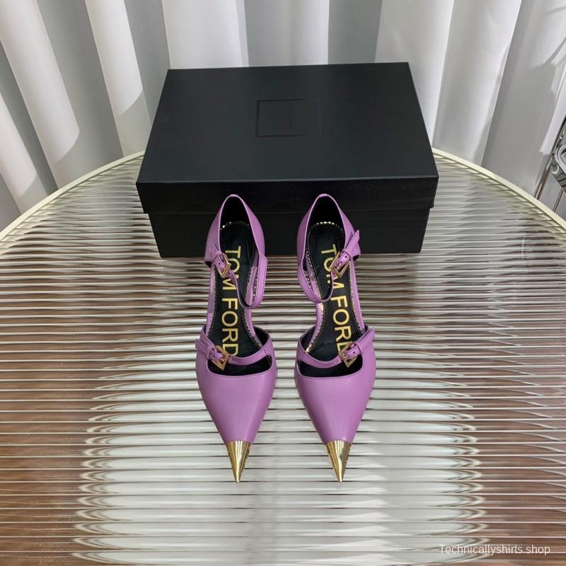 2025 Women TOM FORD Purple Gold Leather Pointed Toe Heels KFY00320