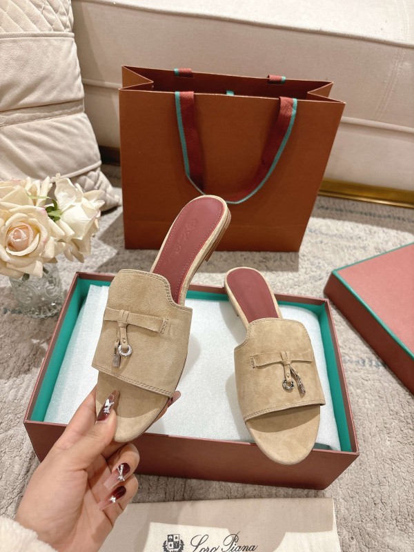 2025 Women LP Beige Suede Slippers