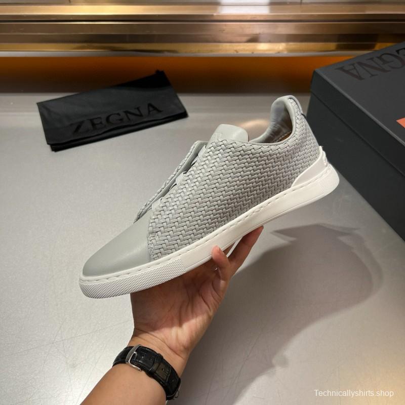 2024 Men Ermenegildo Zegna White Leather Woven Sneakers