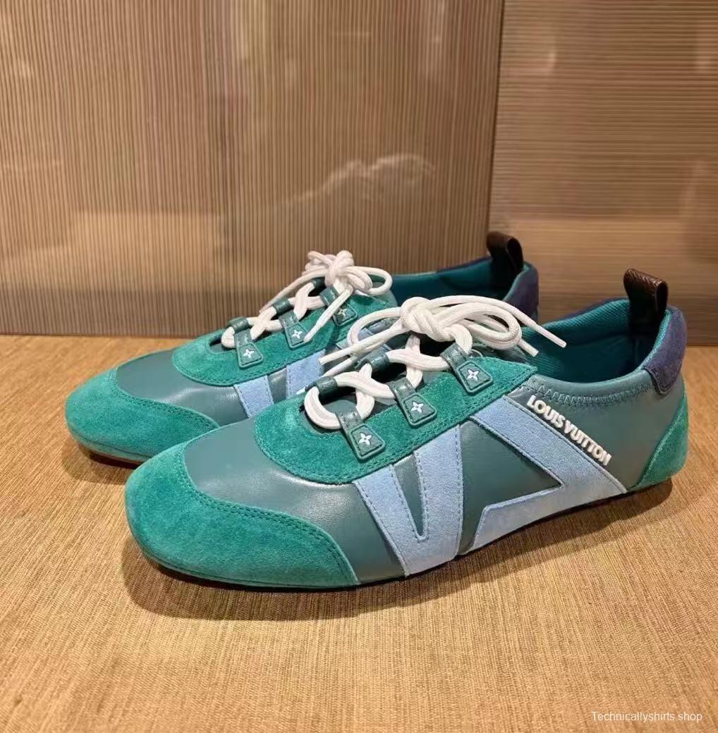 2025 Men Louis Vuitton Green Blue Suede Leather Sneakers
