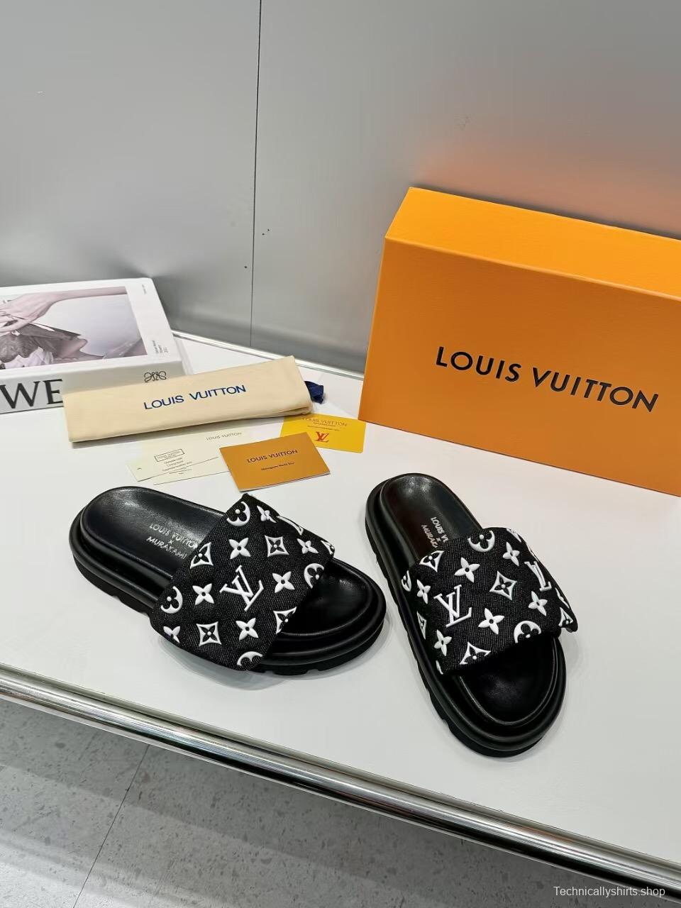 2025 Slippers Louis Vuitton Black Fabric Slippers