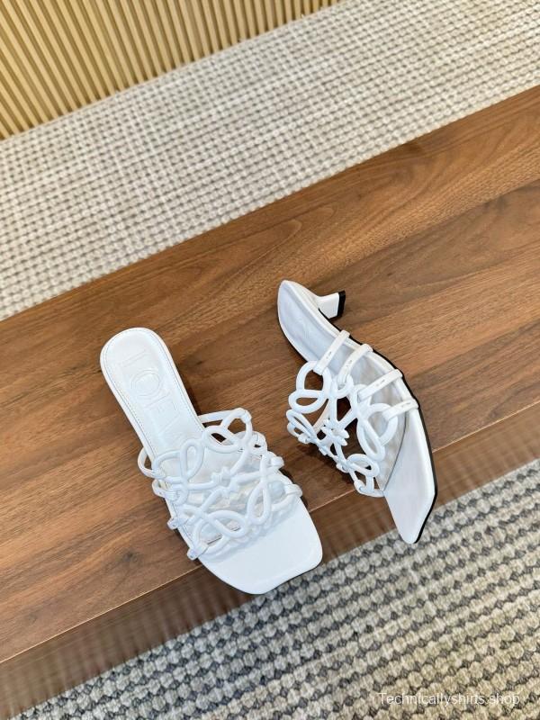 2025 Women Loewe White Leather Sandals