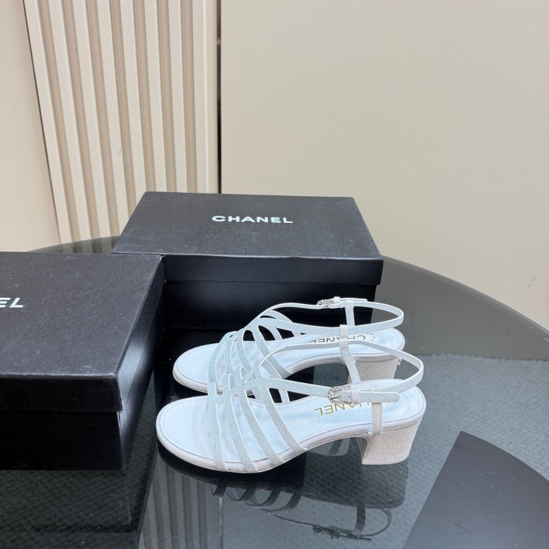 2025 Women Chanel White Suede Sandal KFY00290