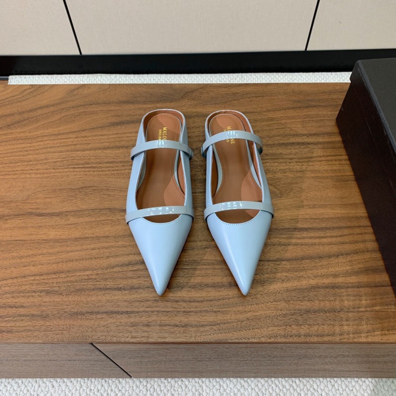 2025 Women Malone Souliers Light Blue Leather Flat Mule