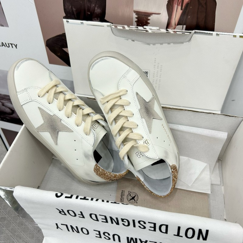 2025 Women GGDB White Grey Glitter Leather Sneakers
